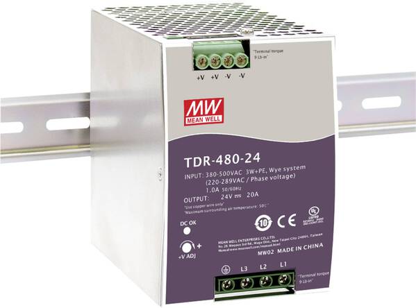 Mean Well TDR-480-24 Hutschienen-Netzteil (DIN-Rail) DC/DC 20 A 480 W Anzahl Ausgänge:1 x Inhalt 1 St.