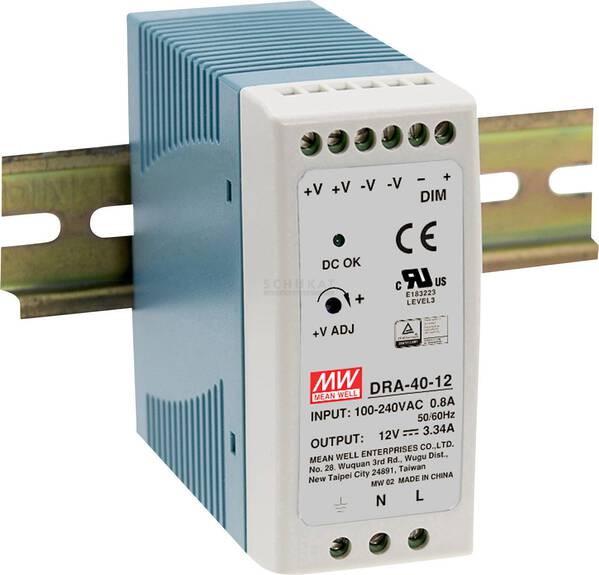 Mean Well DRA-40-12 Hutschienen-Netzteil (DIN-Rail) 12 V/DC 3.34 A 40.08 W Anzahl Ausgänge:1 x Inhalt 1 St.