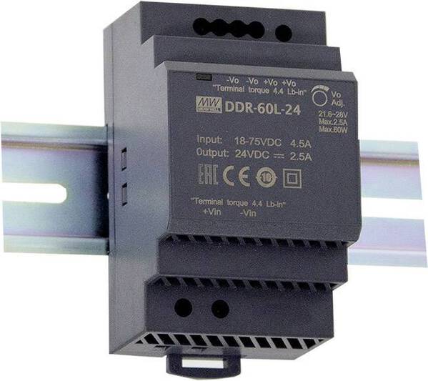 Mean Well DDR-60G-5 Hutschienen-DC/DC-Wandler (DIN-Rail) 5 V/DC 10.8 A 54 W Anzahl Ausgänge:1 x Inhalt 1 St.