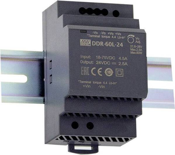 Mean Well DDR-60L-15 Hutschienen-DC/DC-Wandler (DIN-Rail) 15 V/DC 4 A 60 W Anzahl Ausgänge:1 x Inhalt 1 St.