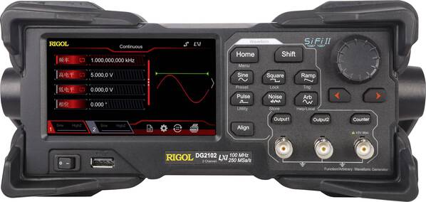 Rigol DG2102 Funktionsgenerator netzbetrieben 0.000001 Hz - 100 MHz Sinus, Rechteck, Rauschen, Puls, Dreieck, Arbiträr