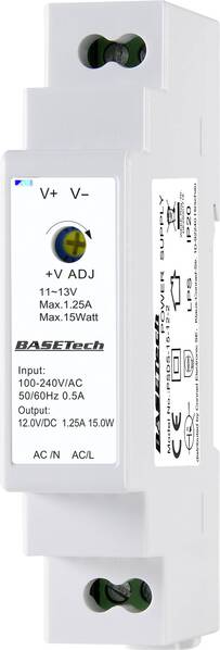 Basetech PSDS-15-12-2 Hutschienen-Netzteil (DIN-Rail) 12 V 1.25 A 15 W Anzahl Ausgänge:1 x Inhalt 1 St.