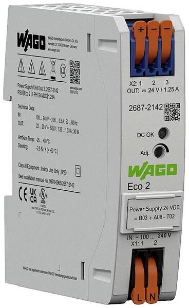 WAGO 2687-2142 Stromversorgungsgehäuse 24 V/DC 1.25 A 30 W Inhalt 1 St.