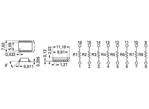 Bourns 4816P-1-102LF Widerstandsnetzwerk 1 kΩ SMD SOIC-16 0.16 W 1 St.