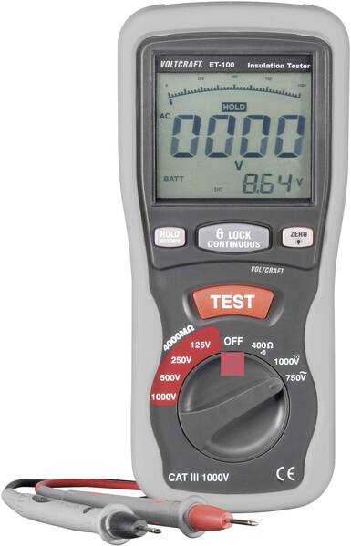 VOLTCRAFT ET-100 Isolationsmessgerät 125 V, 250 V, 500 V, 1000 V 400 MΩ