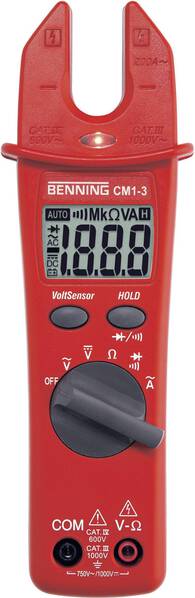 Benning CM 1-3 Stromzange, Hand-Multimeter digital CAT III 1000 V, CAT IV 600 V Anzeige (Counts): 2000