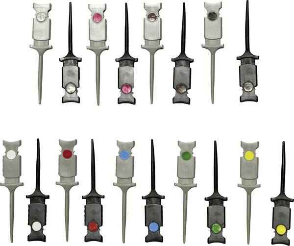 VOLTCRAFT Mini Klemmprüfspitzen Steckanschluss 0.64 mm CAT I Schwarz, Rot, Braun, Grün, Gelb, Violett, Blau, Weiß, Grau