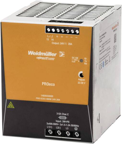 Weidmüller PRO ECO3 480W 24V 20A Hutschienen-Netzteil (DIN-Rail) 12 V/DC 20 A 480 W Anzahl Ausgänge:1 x Inhalt 1 St.