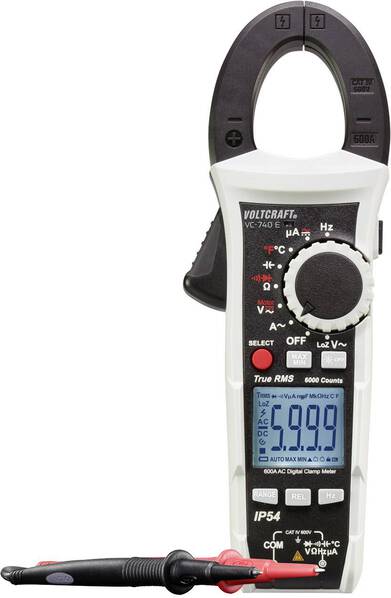 VOLTCRAFT VC740 (K) Stromzange, Hand-Multimeter kalibriert (ISO) digital Spritzwassergeschützt (IP54) CAT IV 600 V Anzei