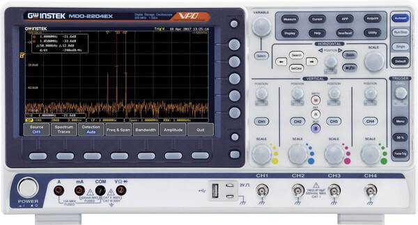 GW Instek MDO-2204EX Digital-Oszilloskop 200 MHz 1 GSa/s 10 Mpts 8 Bit Digital-Speicher (DSO), Spectrum-Analyser, Mult