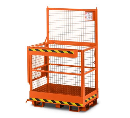 Arbeitsbühne Duo für Stapler, Aufnahme breite/schmale Seite, ohne Rollen, reinorange RAL 2004.