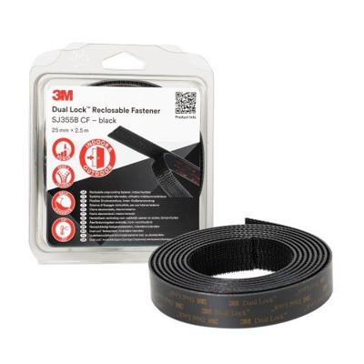 3M™ - 3M™ Dual Lock™ Flexibler Druckverschluss SJ3550, Schwarz, 25 mm x 2.5 m, 5.7 mm, 40 Köpfe/cm², Außenbereich, Blister