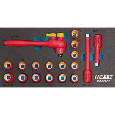 HAZET - HAZET Steckschlüssel Satz ∙ schutzisoliert 163-580/18 ∙ Vierkant10 mm (3/8 Zoll) ∙ Außen Doppel-Sechskant-Tractionsprofil ∙ 8 – 22 ∙ Anzahl Werkzeuge: