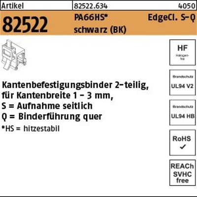 Befestigungsbinder ART 82523 mit Edgeclip PA66HS schwarz 4,6 x 200 S-Q S