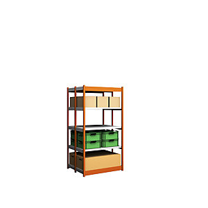 Stabil-Steckregal, doppelseitig, Regalhöhe 2000 mm, orange/verzinkt, Bodenbreite 1025 mm, Grundregal, Breite x Tiefe 1025 x 400 mm.