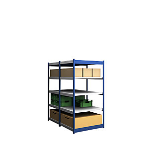 Stabil-Steckregal, doppelseitig, Regalhöhe 2000 mm, blau/verzinkt, Bodenbreite 1025 mm, Grundregal, Breite x Tiefe 1025 x 800 mm.