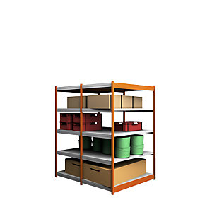Stabil-Steckregal, doppelseitig, Regalhöhe 2000 mm, orange/verzinkt, Bodenbreite 1325 mm, Grundregal, Breite x Tiefe 1325 x 800 mm.