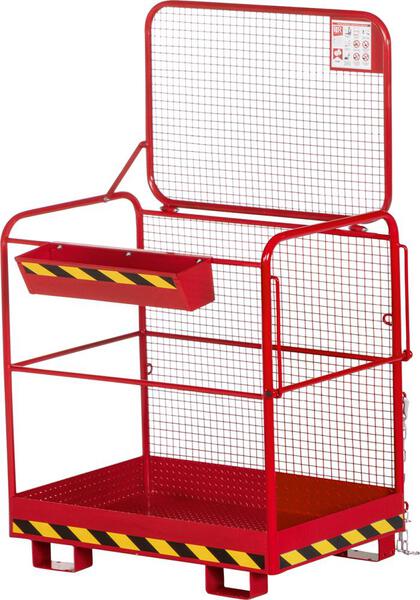 Sicherheitskorb für Stapler, Aufnahme breite Seite, Arbeitsplattform 1200 x 800 mm, feuerrot RAL 3000.